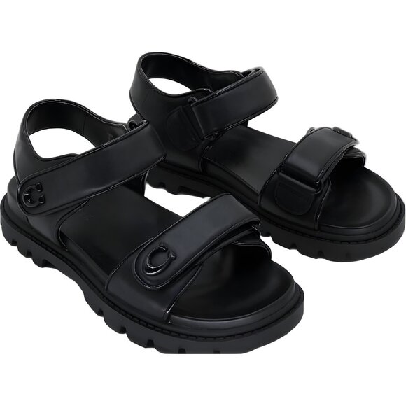 Coach Brynn Double-Band Sport Sandal Black Leather 7M US EU 37.5 - Picture 4 of 6